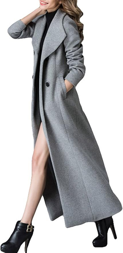 Women's Charming Long Wool Trench Coat Winter Double Breasted Classic Warm Thick Jacket | Amazon (US)