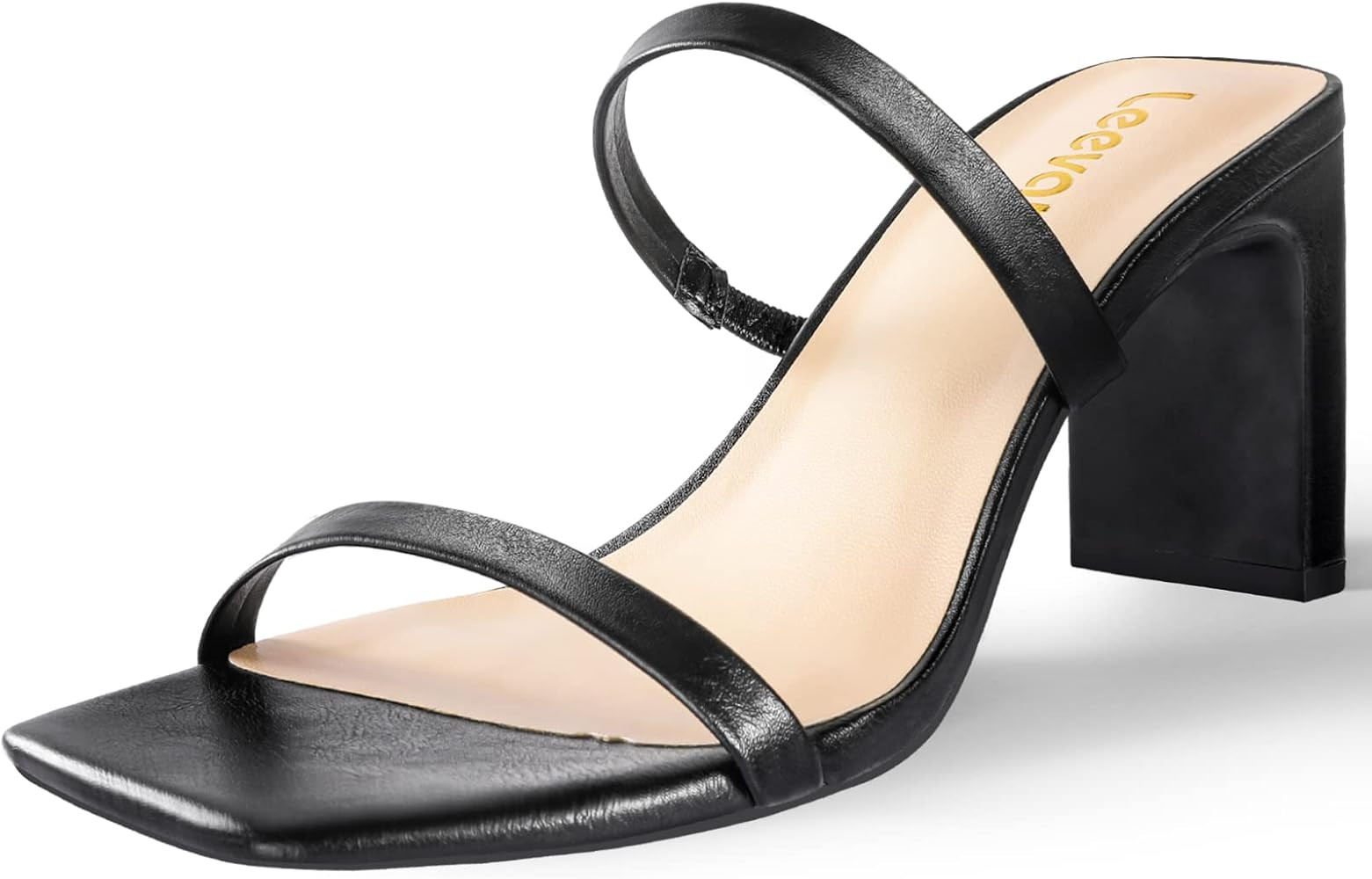 Leevar Square Toe Heels Sandals - White Black Nude Heels Chunky Two Strap Low Heels for Women Lea... | Amazon (US)