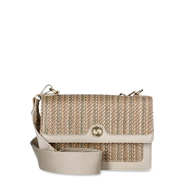 Time and Tru Women's Arlo Crossbody Shoulder Bag, Multi Straw & Earthen Khaki | Walmart (US)