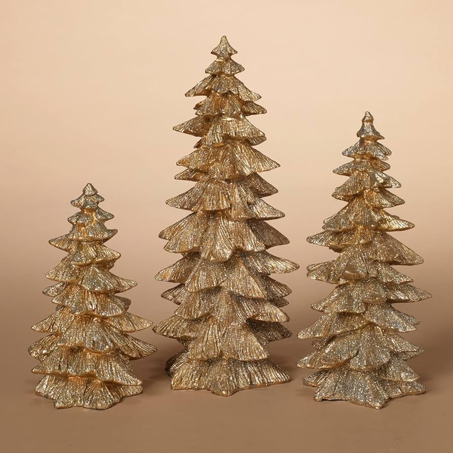 One Holiday Way 9-Inch Set of 3 Elegant Decorative Gold Glitter Christmas Tree Figurines - Xmas H... | Amazon (US)