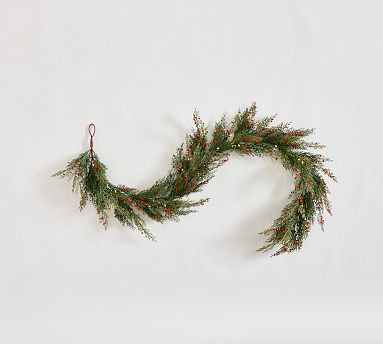 Faux Lit Cedar Berry Pine Wreath &amp; Garland | Pottery Barn (US)
