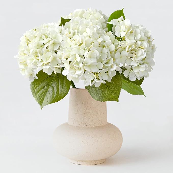 4PCS White Artificial Flowers Hydrangea 20" Real Touch Latex Faux Hydrangeas Silk Flowers with Gr... | Amazon (US)