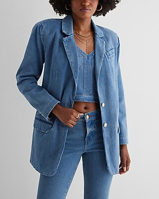 Denim Oversized Novelty Button Blazer | Express