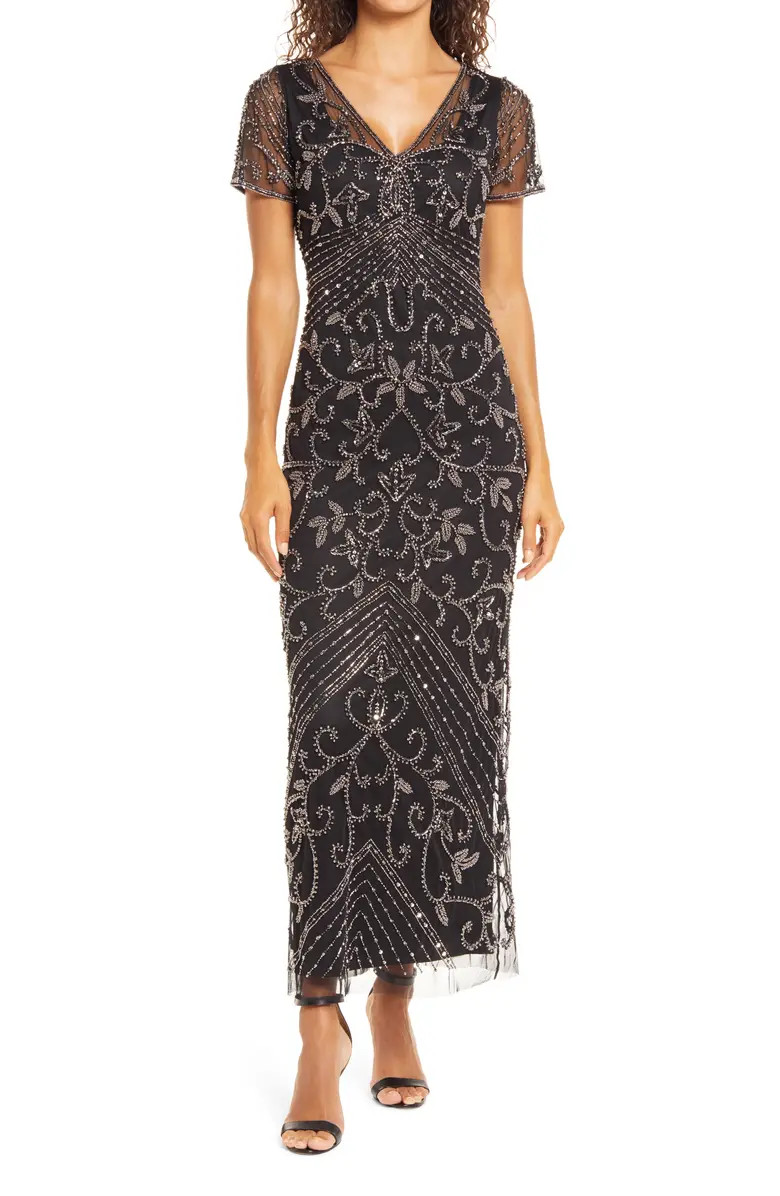 Pisarro Nights Beaded Mesh Column Gown | Nordstrom | Nordstrom