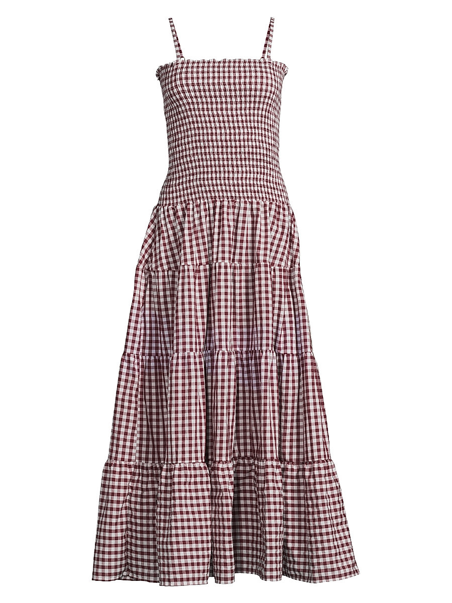 Women's Clementine Gingham Tiered Maxi Dress - Merlot Gingham - Size Large | Saks Fifth Avenue