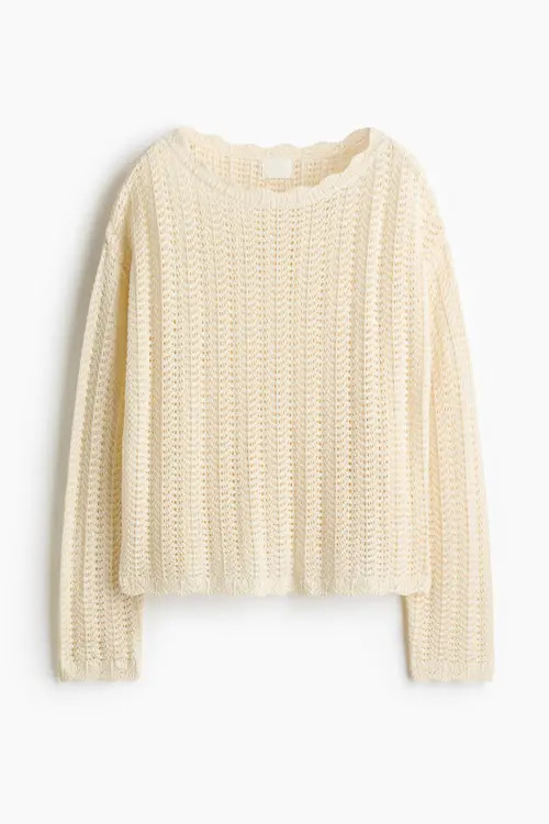 H&M Pointelle-knit Jumper in Light Beige at Nordstrom, Size Small | Nordstrom