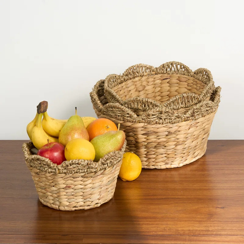 Isidore Water Hyacinth Woven Round Multi Use Kitchen and Bathroom Basket - 14" x 14" x 7" / 12" x... | Wayfair North America