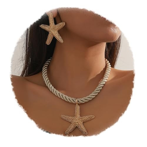 Doubnine Boho Necklace Earrings Starfish Choker Sets Summer Starfish Shell Necklace Beachy Necklaces for Women | Amazon (US)