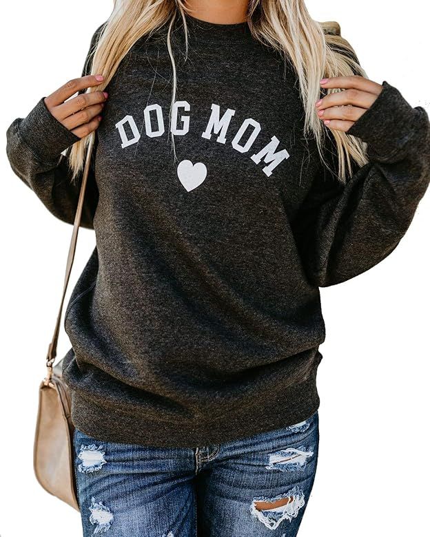 Womens Tops Cat Dog Mom Shirts Long Sleeve Crewneck Graphic Tees | Amazon (US)
