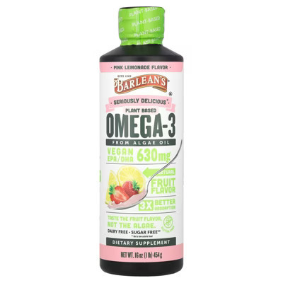 Barlean's Seriously Delicious®, Plant Based Omega-3 From Algae Oil, Pink Lemonade, 630 mg, 16 oz (454 g) | Target