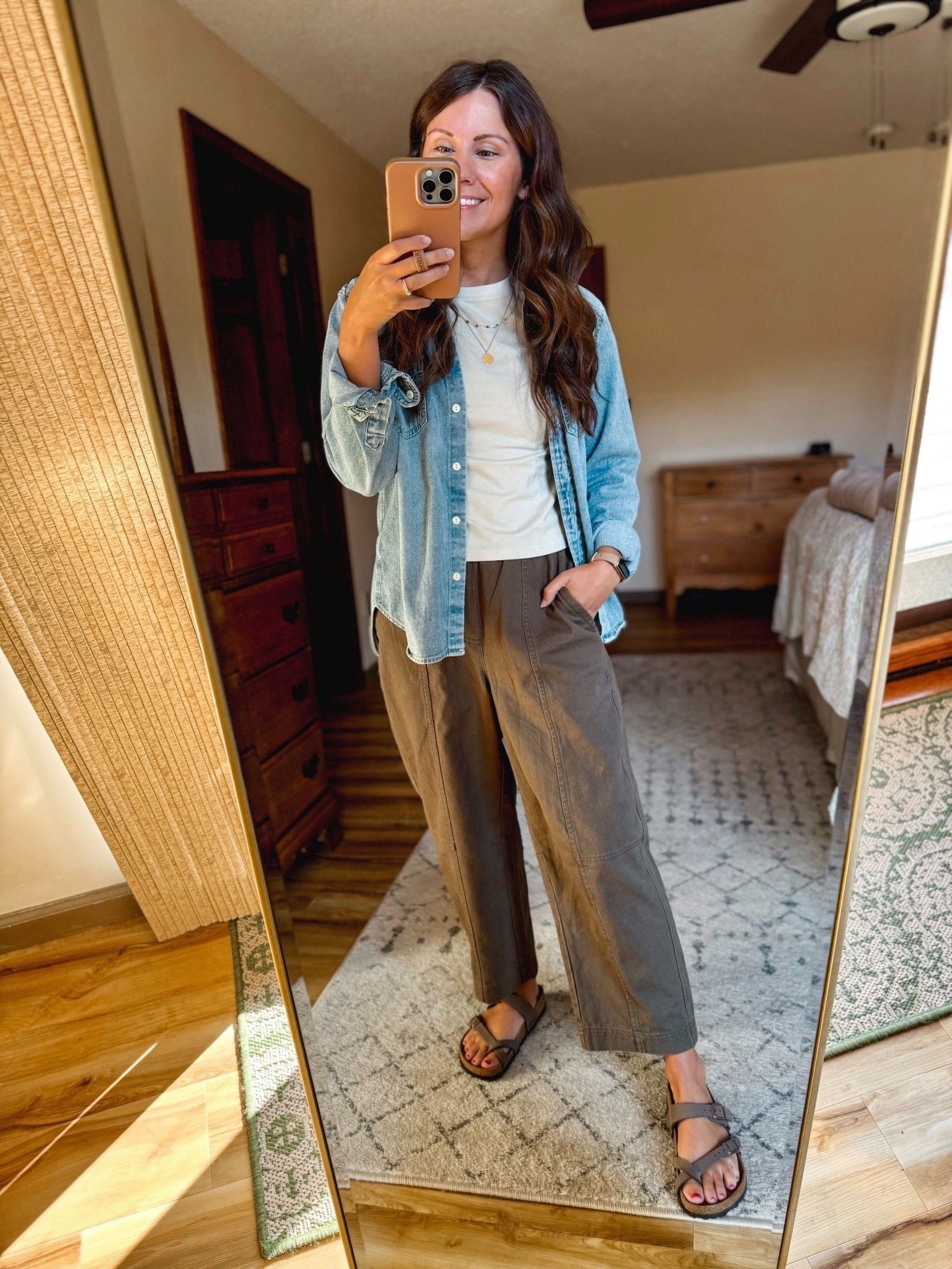 my brown barrel pants are from last year but it looks like old navy brought back a version of them this year! I wear xs petite. 

My tee is size small. My denim shirt is older but linked a current favorite. My birk sandals are size 36.

#LTKPetite #LTKgrwm #LTKootd
