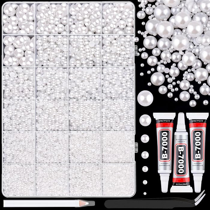 16500Pcs Flatback Pearls for Crafting (White), Assorted Size 2/3/4/5/6/8/10mm Half Pearl with 3Pc... | Amazon (US)