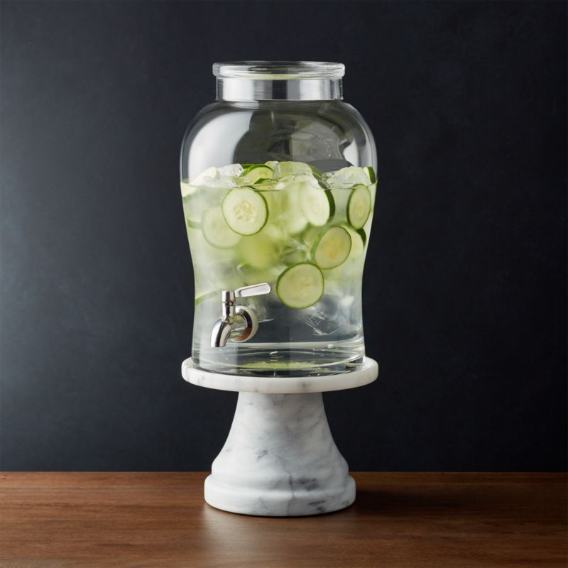 Beau Drink Dispenser with French Kitchen White Marble Stand + Reviews | Crate & Barrel | Crate & Barrel