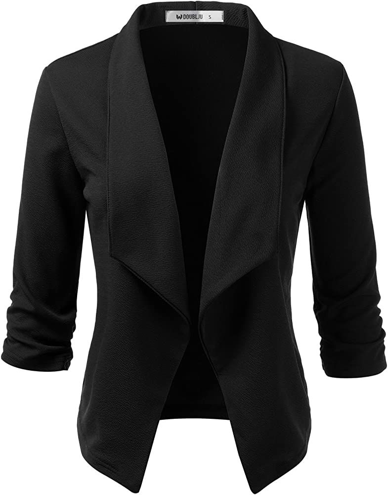 Womens Casual Work Ruched 3/4 Sleeve Open Front Blazer Jacket with Plus Size | Amazon (US)