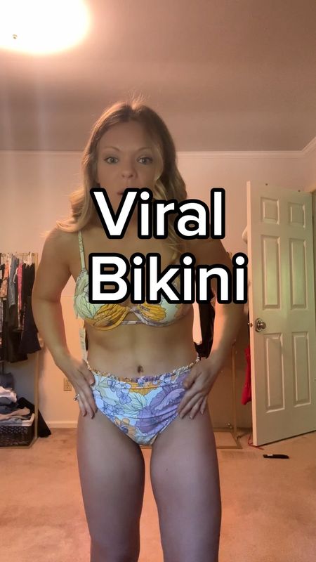 The viral cupshe floral high waisted bikini with ruffles did not disappoint!! This is a high cut style but I still thought it had decent back coverage! It has adjustable straps and cups! The cups are so cool and I really love the cut outs. Also the colors on this suit make me so happy! 

#LTKVideo #LTKSeasonal #LTKSwim