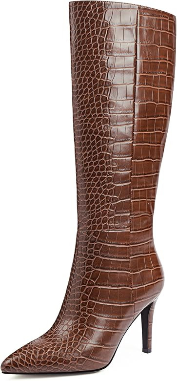 Modatope Knee High Boots Women Faux Crocodile High Heel Pointed Toe Tall Boots Side Zipper Long B... | Amazon (US)