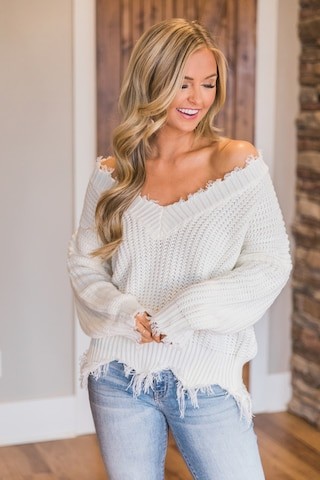 Commitment To Cool Sweater White | The Pink Lily Boutique