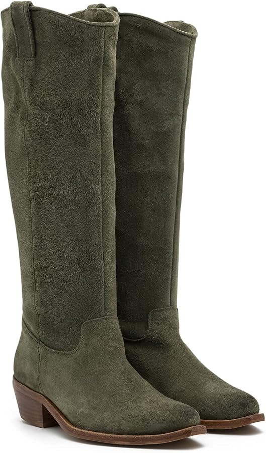 LEHOOR Women Low Stacked Heel Slouchy Knee High Western Boots Pointed Square Toe Velvet Suede 1.5... | Amazon (US)