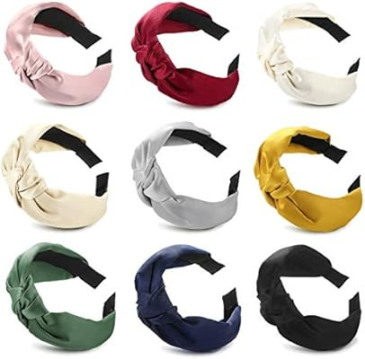 Satin Headbands for Women Girls, Funtopia 9 Pcs Wide Plain Turban Twist knotted Headband Fashion ... | Amazon (US)