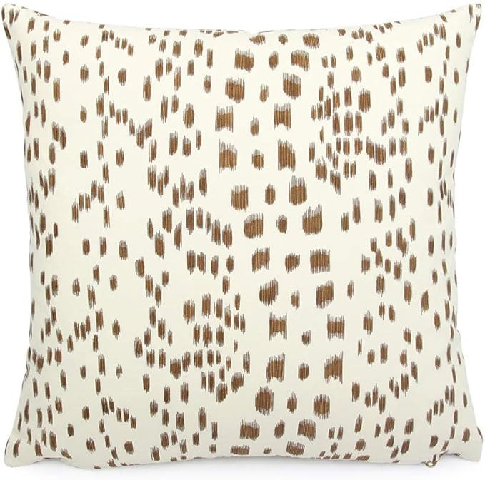 Flowershave357 Brunschwig Fils Les Touches Tan and Cream 18x18 Square Pillow Cover with Exposed B... | Amazon (US)