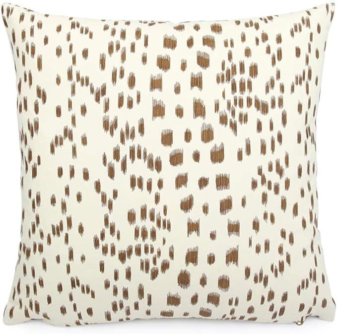 Flowershave357 Brunschwig Fils Les Touches Tan and Cream 18x18 Square Pillow Cover with Exposed B... | Amazon (US)