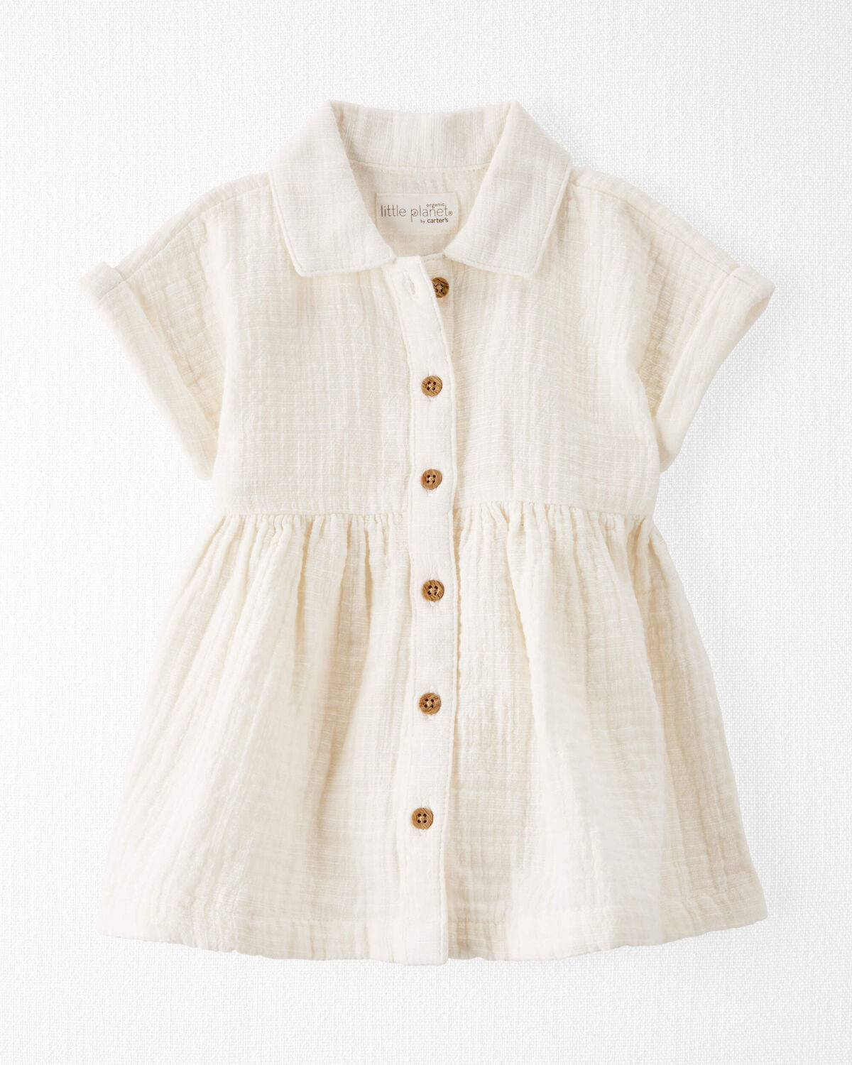 Cream Baby Organic Cotton Button-Front Dress in Cream | carters.com | Carter's