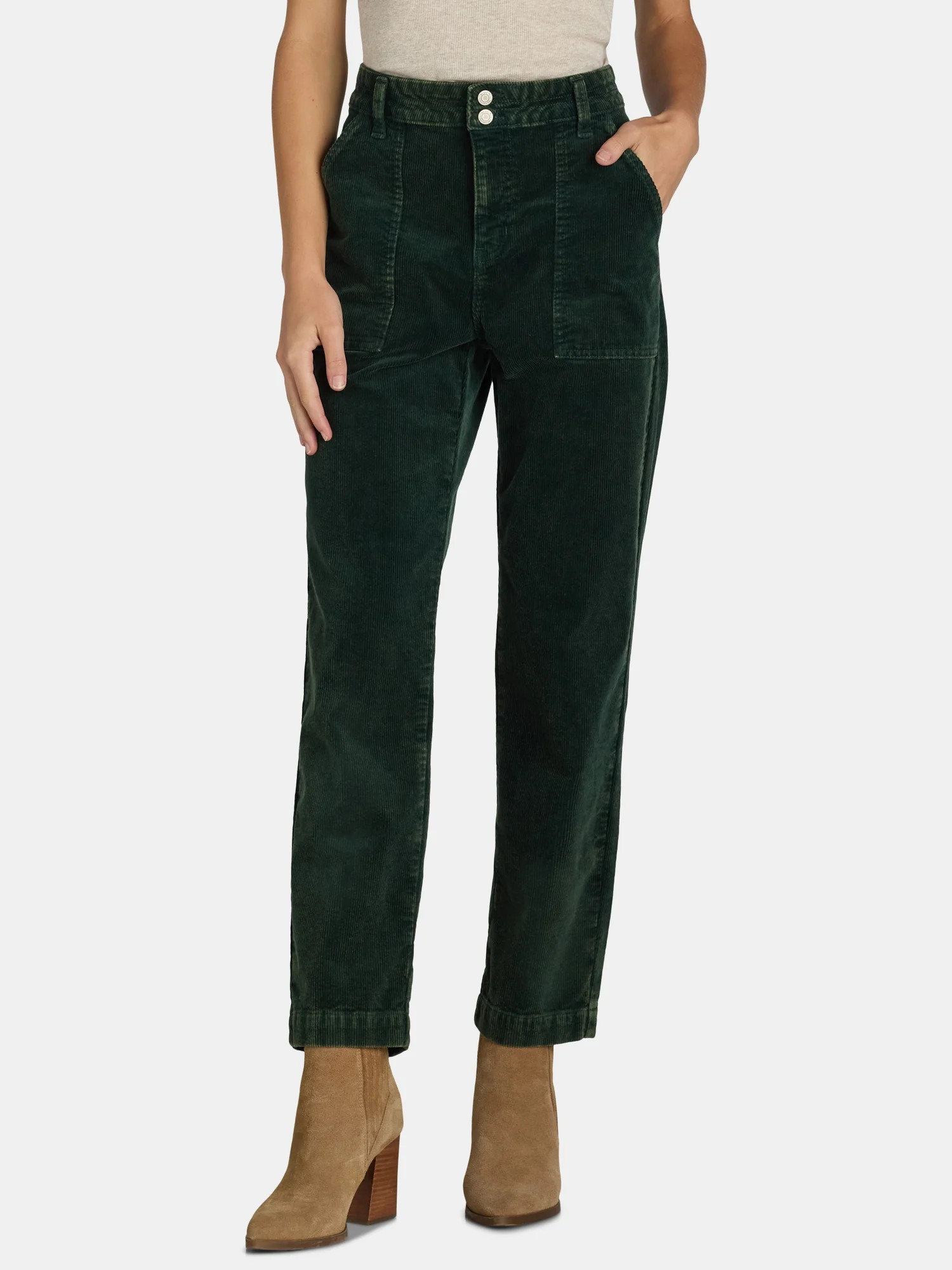 Time and Tru Women's Corduroy Mid Rise Utility Pants, 28" Inseam, Sizes 2-22 | Walmart (US)
