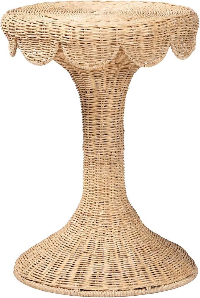 Bali & pari Natala Rattan End Table - Handwoven Wicker Tulip Accent Table, Scalloped Edge Side Ta... | Amazon (US)