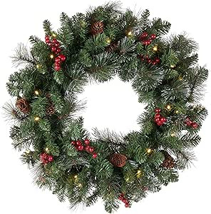 National Tree Company Pre-Lit Artificial Christmas Wreath, Green, Crestwood Spruce, White Lights,... | Amazon (US)