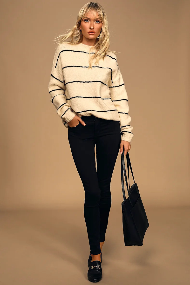 One Good Reason Cream and Black Striped Oversized Sweater | Lulus (US)