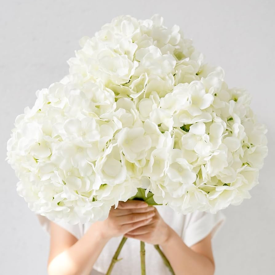 3 Pcs 26" Huge Extra Large Faux Silk White Hydrangea Artificial Flowers, Fake Flower with Long St... | Amazon (US)
