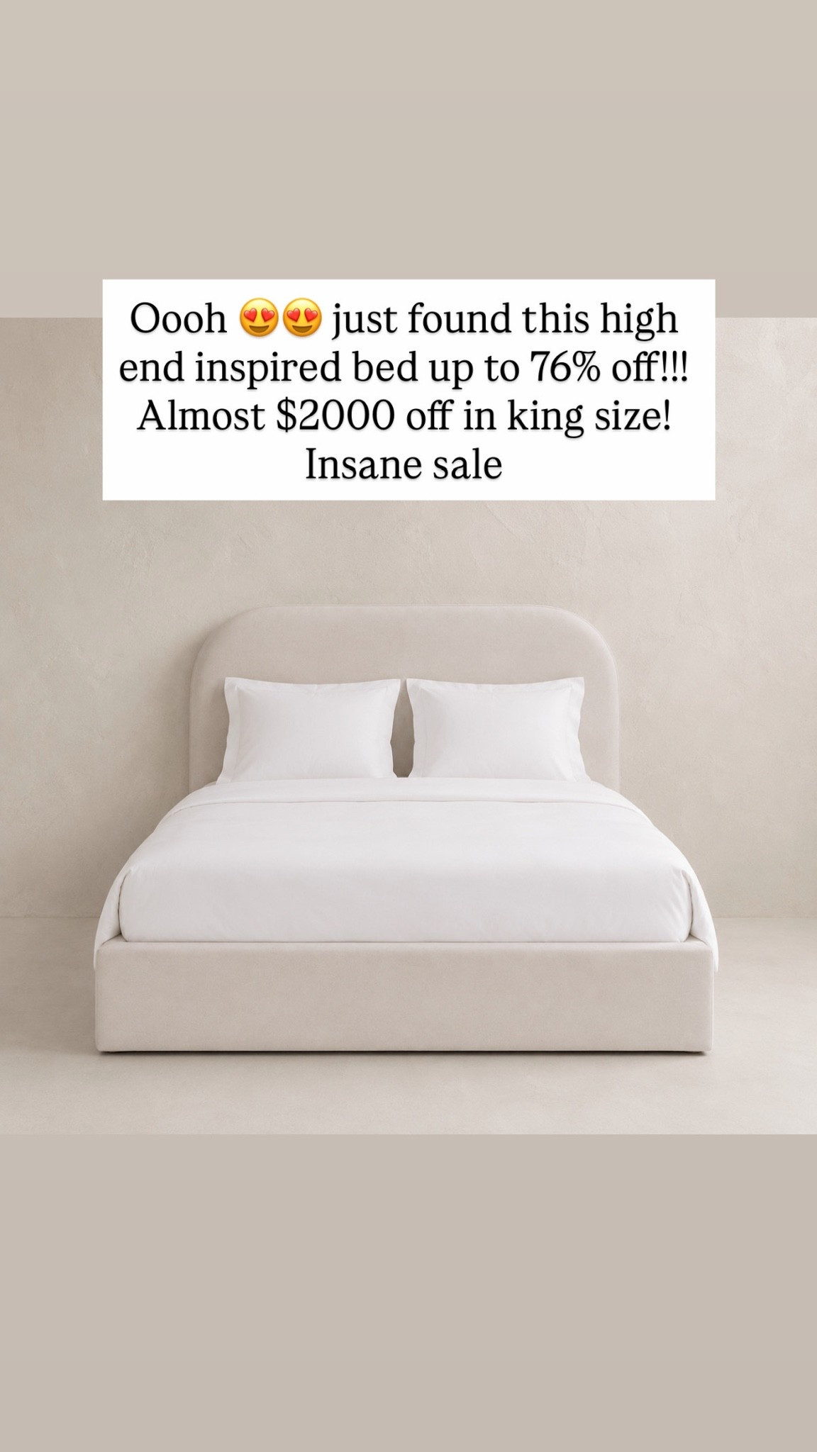 Oooh 😍😍 just found this high end inspired bed up to 76% off!!! Almost $2000 off in king size! Insane sale