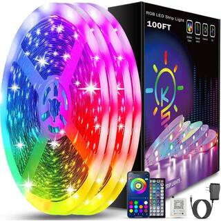 100 ft. Smart App Music Sync Color Changing RGB Bluetooth LED Plug-in Strip Light with Remote for Bedroom, Home Decor | The Home Depot