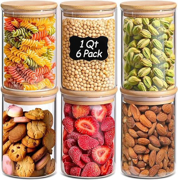ComSaf 1 Qt Glass Storage Containers with Lids, Glass Jars with Lids, Clear Food Storage Jar, Rou... | Amazon (US)
