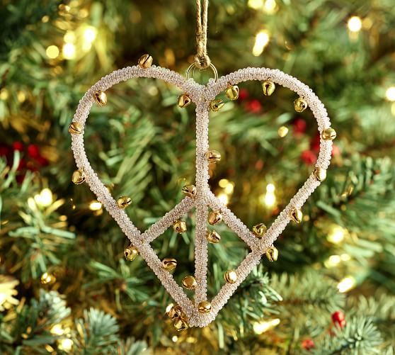 Heart Peace Sign Jingle Bell Ornament | Pottery Barn (US)