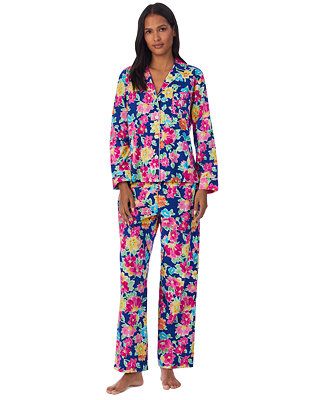 Lauren Ralph Lauren Women's Woven Notch-Collar Cotton Pajama Set & Reviews - All Pajamas, Robes &... | Macys (US)