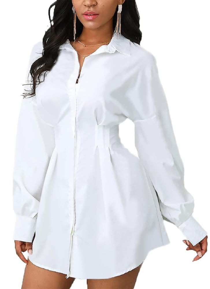 Women's Shirt Dresses Button Down Colorful Blouses Long Sleeve Floral Print Tops Loose Collar Sex... | Amazon (US)