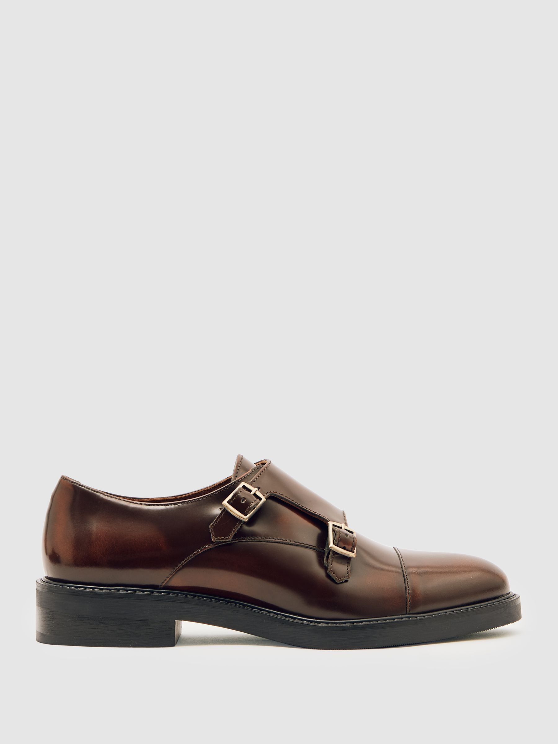 Reiss Leather Double-Strap Monk Shoes in Tan - REISS | Reiss UK