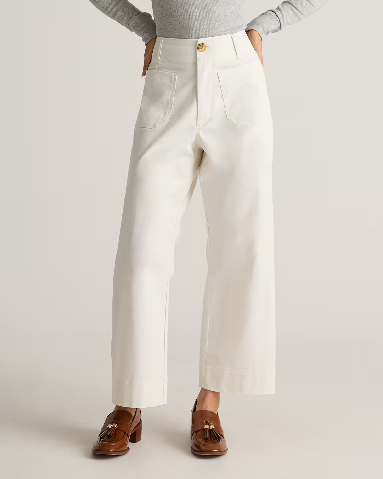 Organic Stretch Cotton Chino Cropped Wide Leg Pants in Frost | Quince