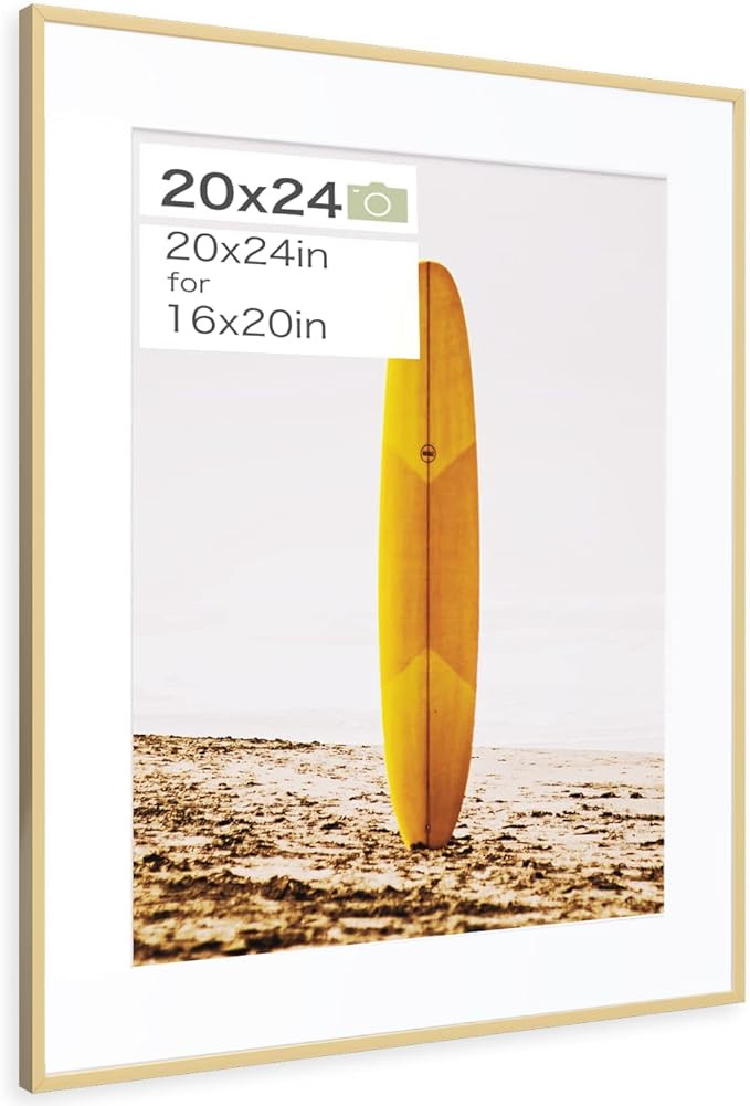 Homeforia 20x24 Gold Frame Matted to 16x20 - Metal 20 x 24 Picture Frames For Wall - Aluminum 20 ... | Amazon (US)