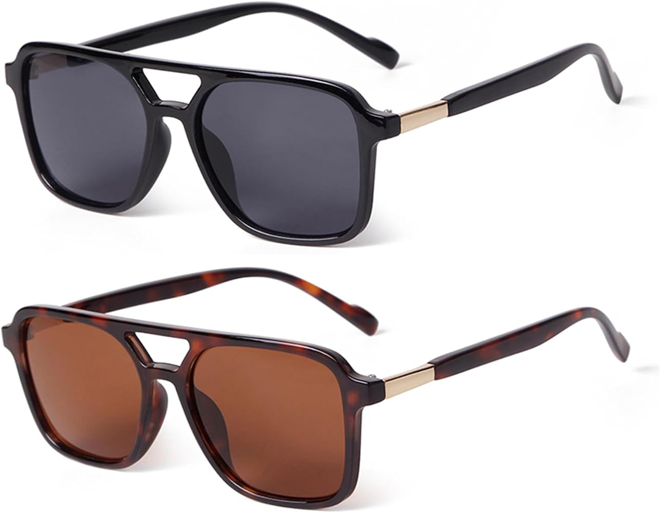 VIA LEECA 2 Pack Retro Aviator Sunglasses for Women Men,Trendy 70s Square Womens Mens Shades Sun ... | Amazon (US)