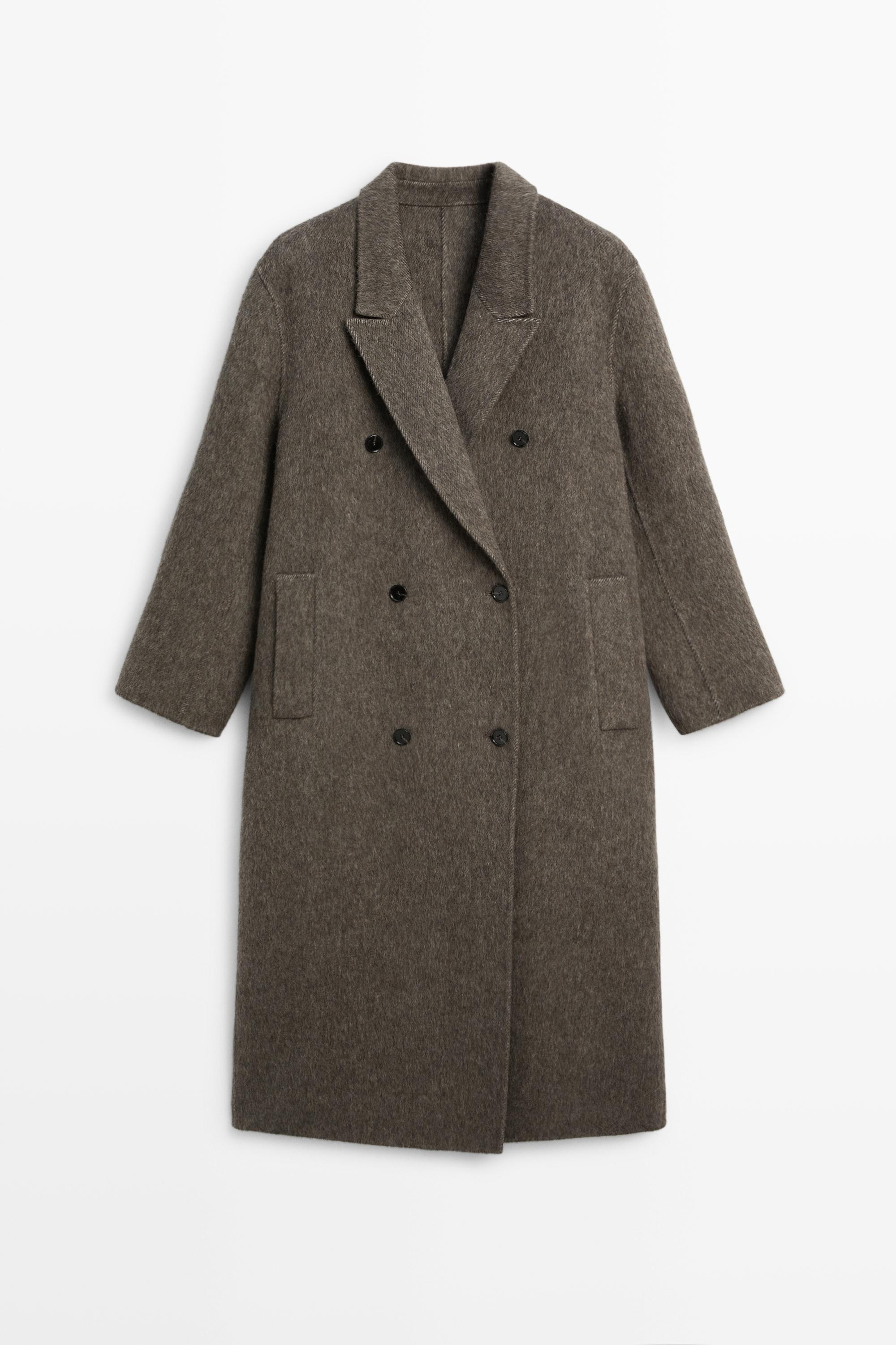 Manteau long crois\u00e9 en laine m\u00e9lang\u00e9e | Massimo Dutti FR