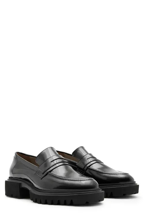 AllSaints Vinni Penny Loafer in Black at Nordstrom, Size 11 | Nordstrom