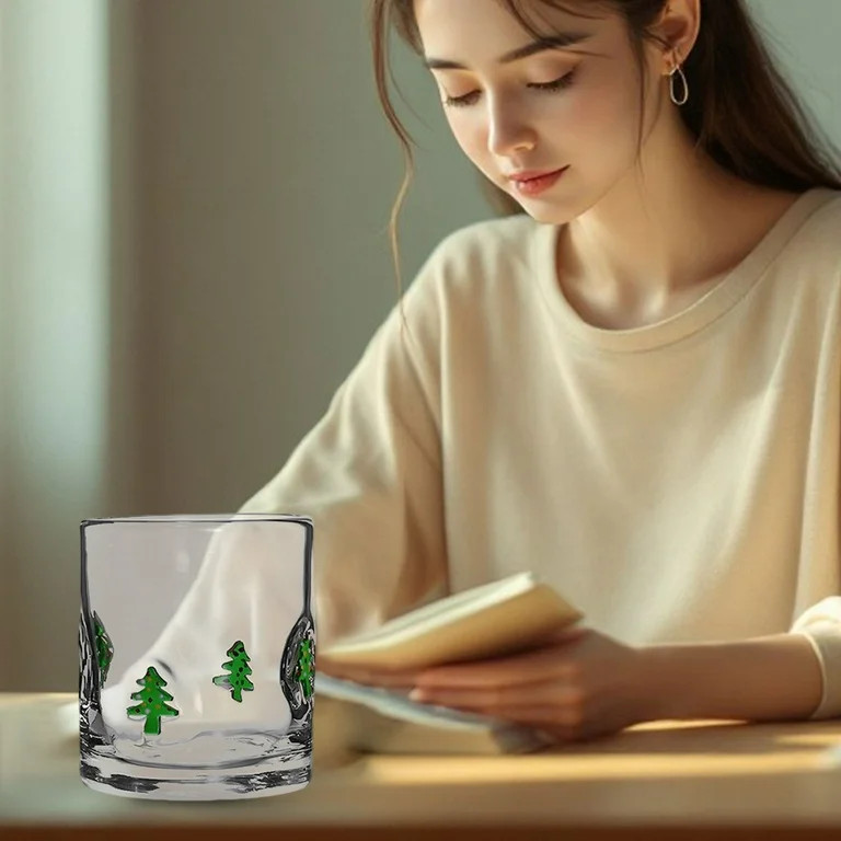 Green Christmas Tree Icon Juice Cups 14oz Cute Icon Juice Glasses Old Fashioned Hand Blown Drinki... | Walmart (US)