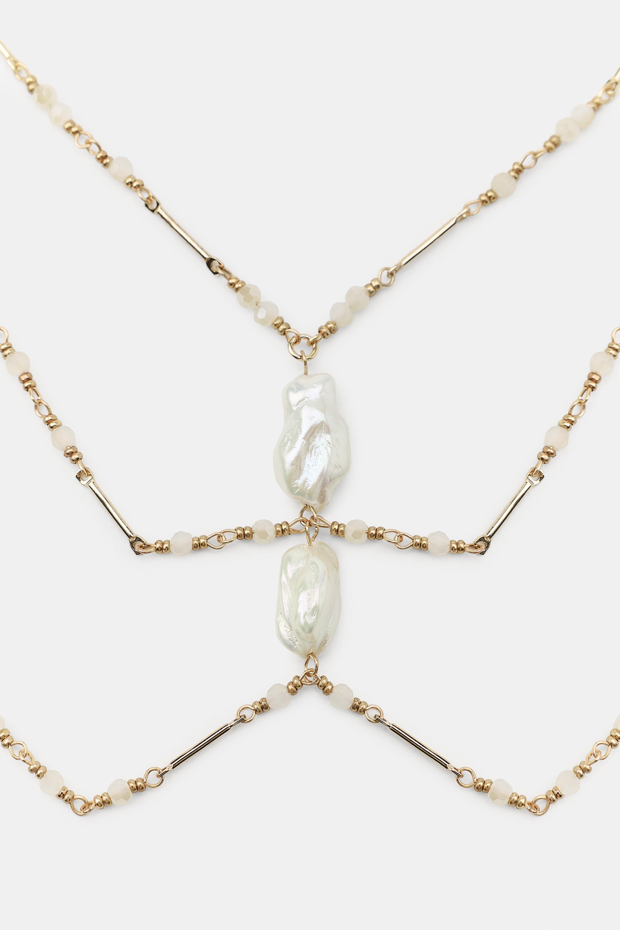 MIXED PEARL CASCADE NECKLACE | Zara US