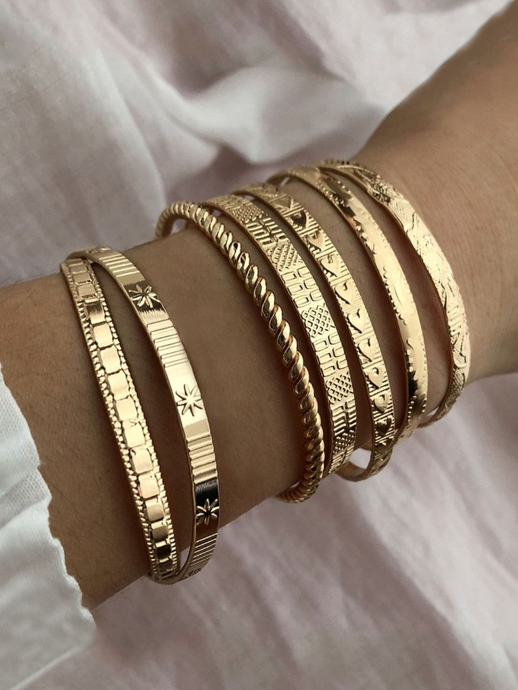 7pcs Textured Metal Bracelet | SHEIN