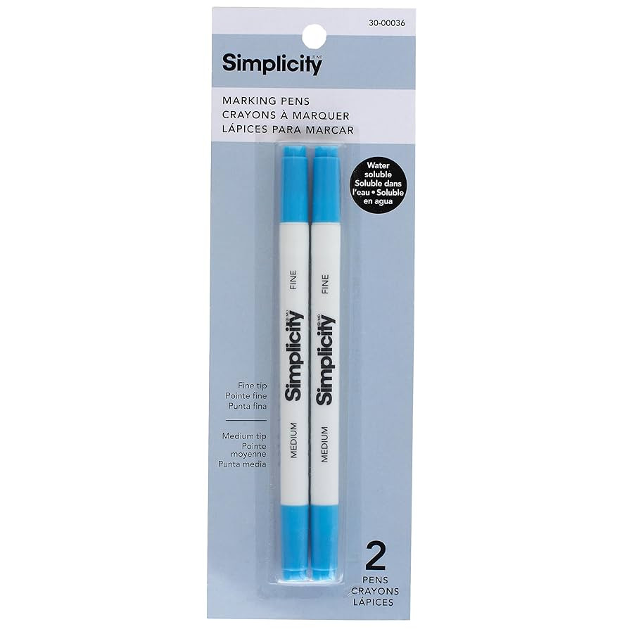 Simplicity 30-00036 Water Soluble Marking Pens with Fine and Medium Tips, Blue Ink, Set of 2 | Amazon (US)
