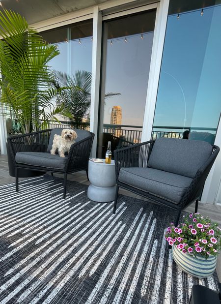 Outdoor chair set, outdoor rug are  and side table are from Target. Currently on sale! 

#LTKHome #LTKSeasonal