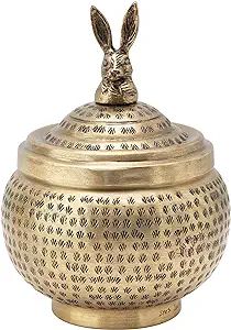 Creative Co-Op Hammered Metal Container with Rabbit Finial, Brass Finish Storage Box | Amazon (US)