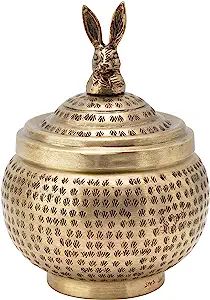 Creative Co-Op Hammered Metal Container with Rabbit Finial, Brass Finish Storage Box | Amazon (US)